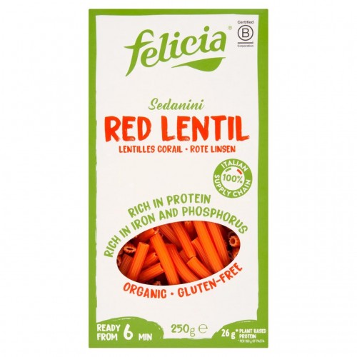 felicia Organic GF Red Lentil Sedanini 250g 