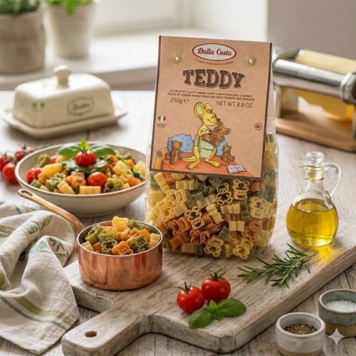Dalla Costa Wheat Teddy Pasta with Tomato & Spinach 250g  