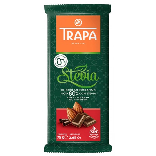 TRAPA GF Dark Chocolate 80% with Stevia 75g