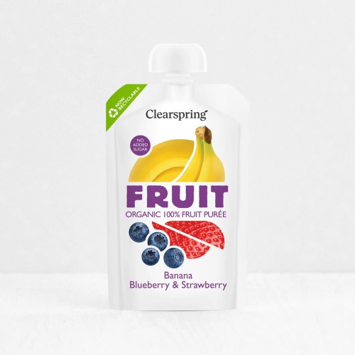 Clearspring Organic Banana, Blueberry & Strawberry Puree (No-Added-Sugar) 100g 