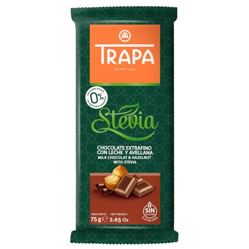 TRAPA GF Milk Chocolate & Hazelnut with Stevia 75g