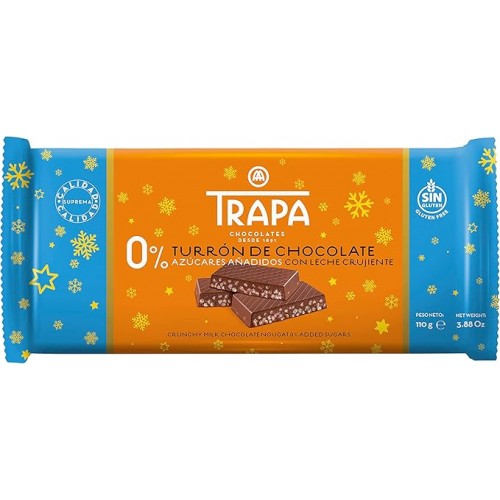 TRAPA GF Crunchy Milk Chocolate Nougat 0% Added Sugars 110g 