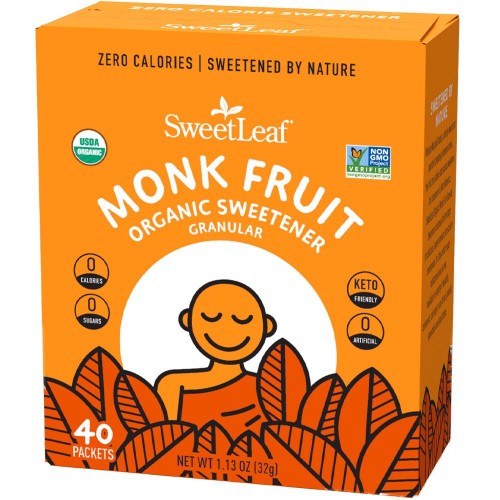Sweet Leaf Organic Monk Fruit Sweetener (40 Packets) 32g 